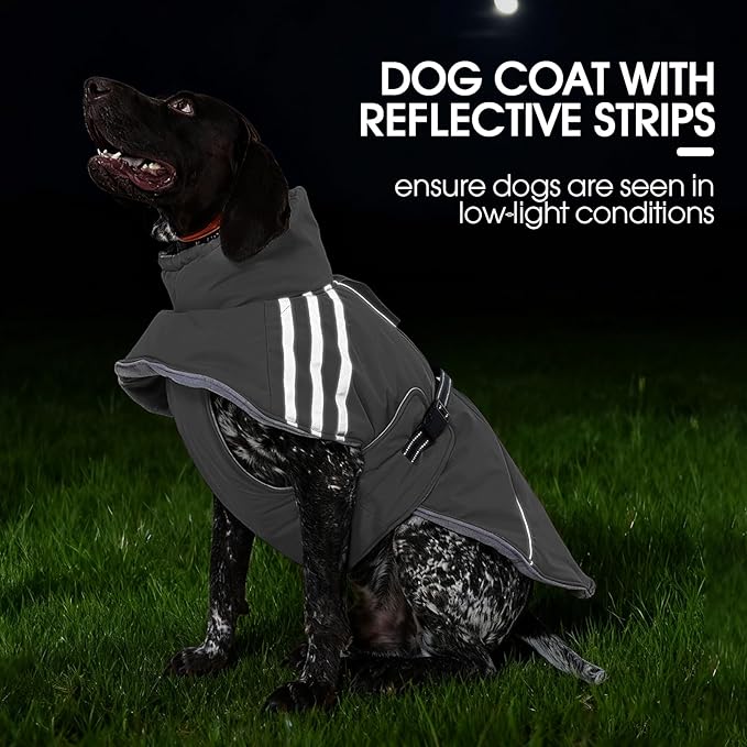 FUAMEY Dog Cold Weather Coats,Dog Winter Jackets for Large Dogs Warm Dogs Coat with Reflective Strips Waterproof Pet Snowsuit Thick Paded Pets Vest for Beagle Corgi Grey L