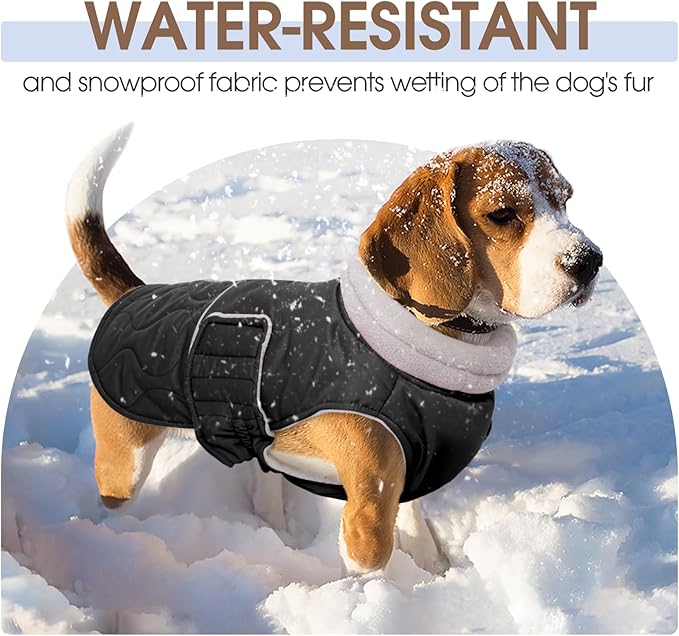 FUAMEY Dogs Warm Jackets Cold Weather, Extra Large Dog Coat Fleece Lined, Thermal Sow Winter Outfits, Adjustable Sleeveless Doggy Vest with Harness Hole (Black, 2XL)