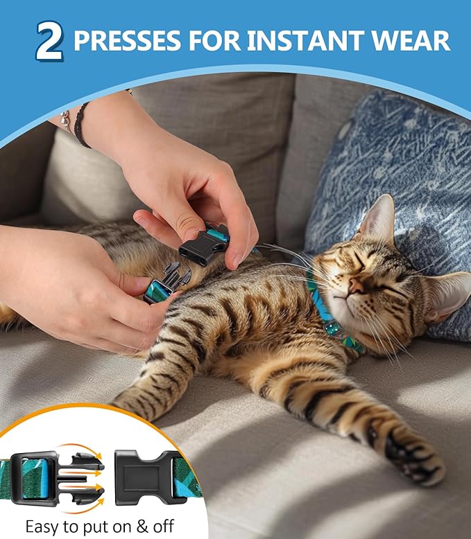 Halypet Cat Harness and Leash Set, Escape Proof [3 in 1 Adjustable & Lightweight] Cat Harness, Soft Comfortable Kitten Harness for Large Cats Safe, Easy to Wear (Hawaii Green, Medium)