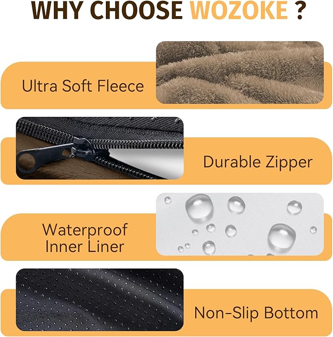 Orthopedic Waterproof Large Dog Bed: Memory Foam Washable Dog Bed with Bolsters - Removable Orthopedic Cover for Medium L XL Large Sized Pet - Non-Slip Bottom - Coffee
