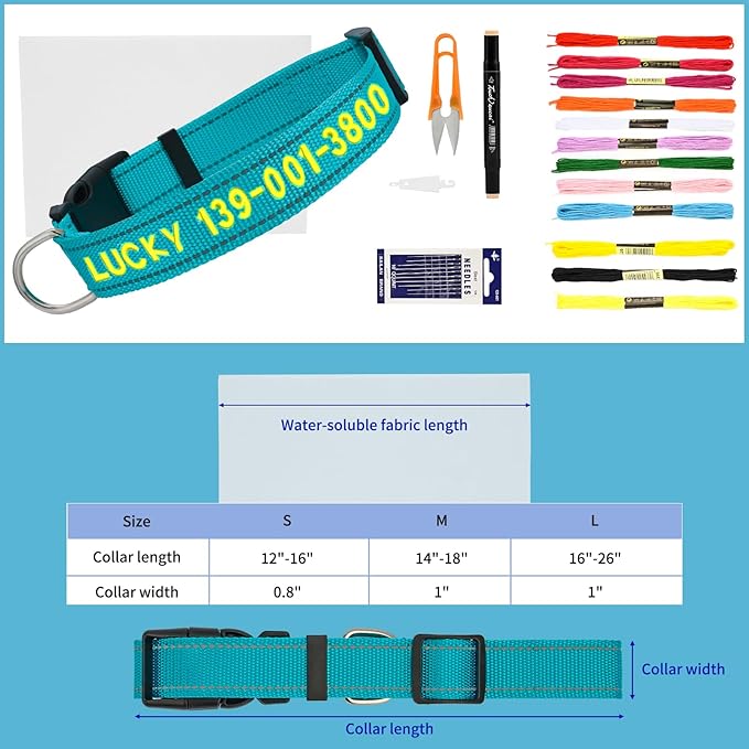 Personalized Embroidered Dog Collar - Custom Hand-Stitched Name & Number, Reflective Adjustable Pet Collar for Small/Medium/Large Dogs & Cats, Durable Nylon with Steel D-Ring (Navy Blue, Medium)