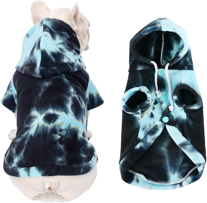 Dog Hoodie Tie Dye Dog Sweatshirt Chic Winter Clothes Ultra-Soft Warm Sweaters for Small Medium Dogs Fashion Pet Clothes for Dogs (Blue/Black/Grey, L (Back: 14.96",Chest: 19.68", Neck: 16.53"))