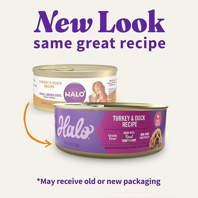 Halo Wet Dog Food For Small Dogs, Grain Free, Turkey & Duck 5.5 Ounce (Pack of 12)