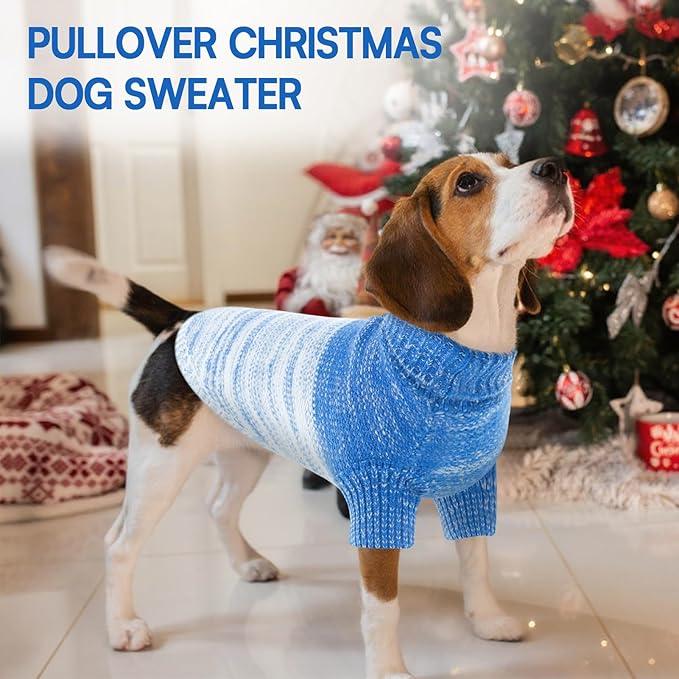 Queenmore Small Dog Sweater, Knitted Pullover Puppy Sweater,Cold Winter Pet Sweaters for Dog Girls Boys, Soft Turtleneck Knit Sweater with Leash Hole,Long Sleeves Christmas DogSweater(Royal Blue,S)