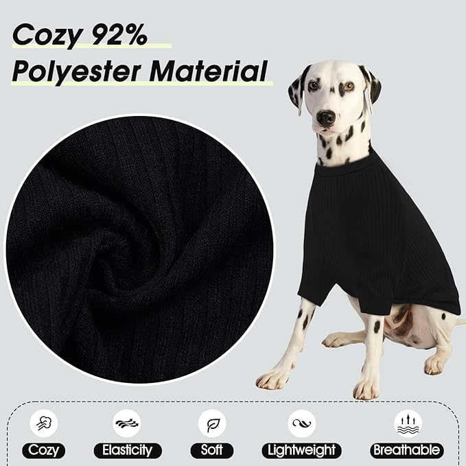 ROZKITCH Dog Shirt with Hoodie Dog Ears Cover 2 in 1, Soft Lightweight Dog Striped T Shirt Pullover Dog Tank with Detachable Ear Wrap, Dog Hoodie Tshirt Dog Boy Girl, Stretchy Sweater Black M