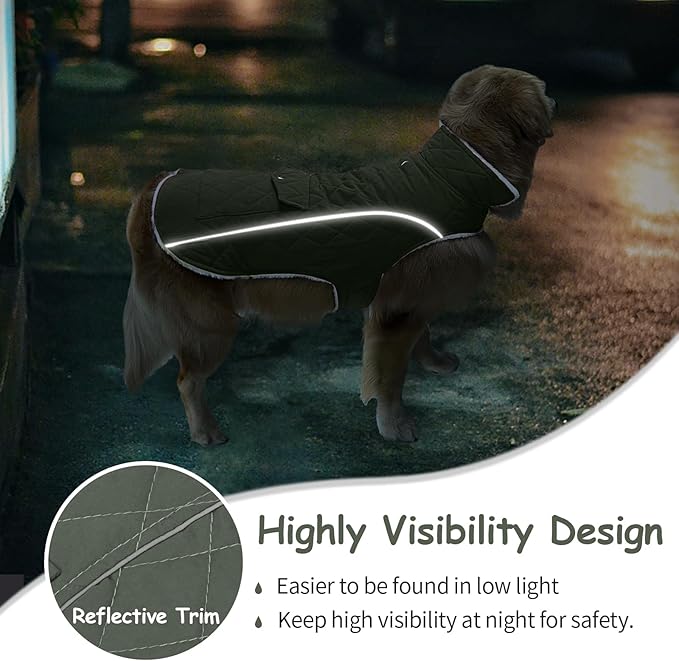Malier Dog Winter Coat, Windproof Dog Cold Weather Coats with Real Pocket, Winter Extra Warm Pet Coat Fleece Jacket Reflective Clothes for Small Medium Large Dogs and Puppy (Green, Medium)