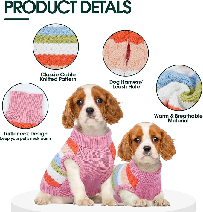 Kuoser Dog Sweater, XL Dog Sweaters for Large Dogs Pet Cable Knitted Pullover Warm Clothes, Turtleneck Classic Knitwear Soft Thick Puppy Xmas Holiday Outfit Cold Weather Thermal Wear, Pink XL