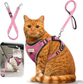 Cat Harness and Leash for Walking, Retractable Cat Harnesses and Leash Set Escape Proof, Breathable Soft Kitten Small Large Harness for Travel Training and Walking, Pink, XXS