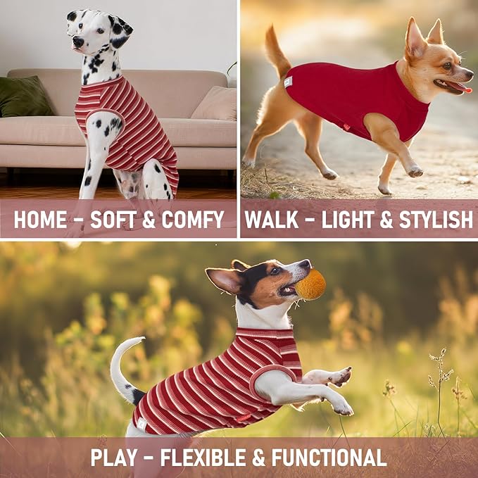 KYEESE 2Pack Waffle Dog Shirts for Small Dogs Stretchy T-Shirts Lightweight Tank Top Sleeveless Striped Vest Breathable Pet Tee, X-Large, Red+Striped