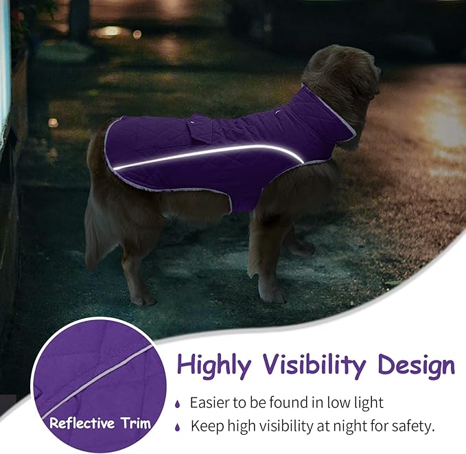 Malier Dog Winter Coat, Windproof Dog Cold Weather Coats with Real Pocket, Winter Extra Warm Pet Coat Fleece Jacket Reflective Clothes for Small Medium Large Dogs and Puppy (Purple, Small)