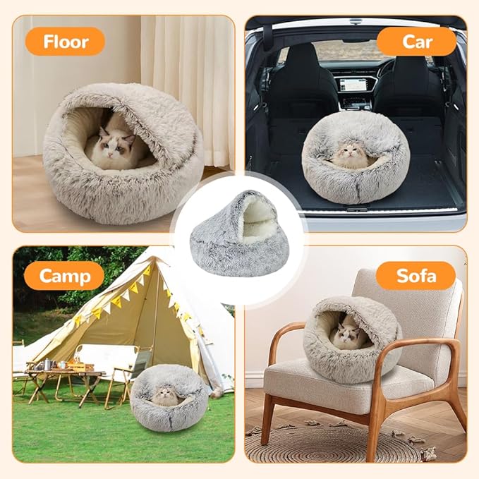 Lapcatz Nest Bed, 2026 Upgraded Cat Beds for Indoor Cats, Portable Fluffy Pet Bed, Durable Covered Cat Bed for Indoor Use, Soft Puppy Bed for Pet Owners (Coffee, Small)