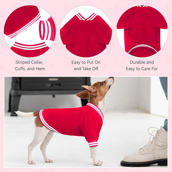Dog Sweater Brushed Fleece Baseball Jacket Soft Warm Pet Sweatshirt Dog Sweaters for Small Dogs Puppy Sweater Boy Girl Pet(Red-XS)
