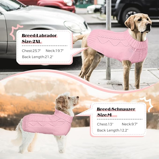 Dog Sweaters for Small Medium Large Dogs Girl, Soft Warm Turtleneck Pup Dogs Shirt, Double Knitting Collar for Outdoor Playing, Warm Dog Clothes (L,Pink)