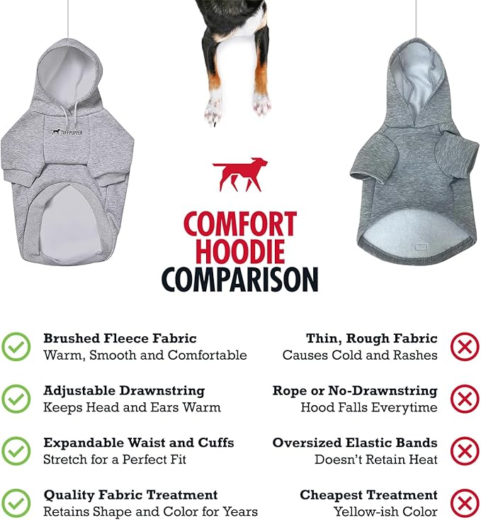 Tuff Pupper Dog Hoodie | Premium Quality 100% Organic Cotton | Ultra Soft Interior for Superior Comfort | Elastic Cuffs & Drawstring for Warmth | Stretch Fit Suitable for All Breeds (Gray, XL)
