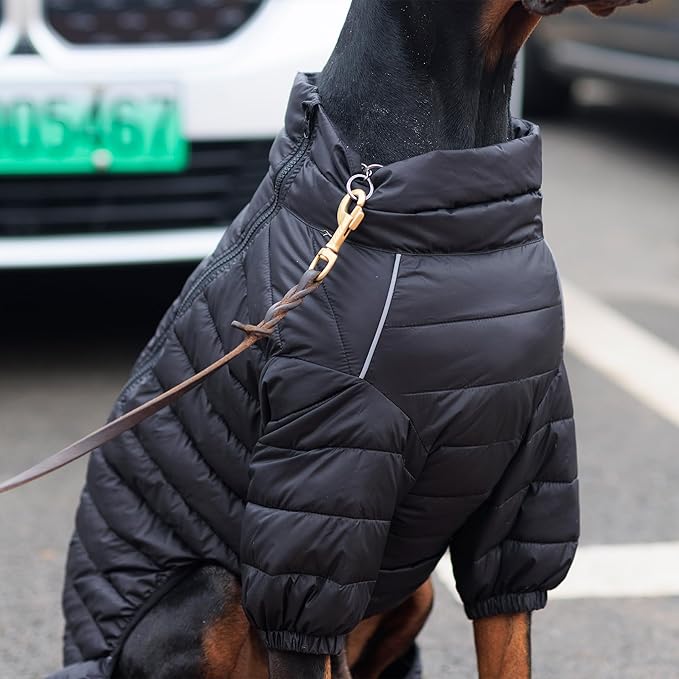 Lovelonglong Warm Jacket - 4 Legs Covered Waterproof Windproof Reflective Vest, Zippered Adjustable Outdoor Snow Jacket for Small Medium Large Dogs, Black XXXXL
