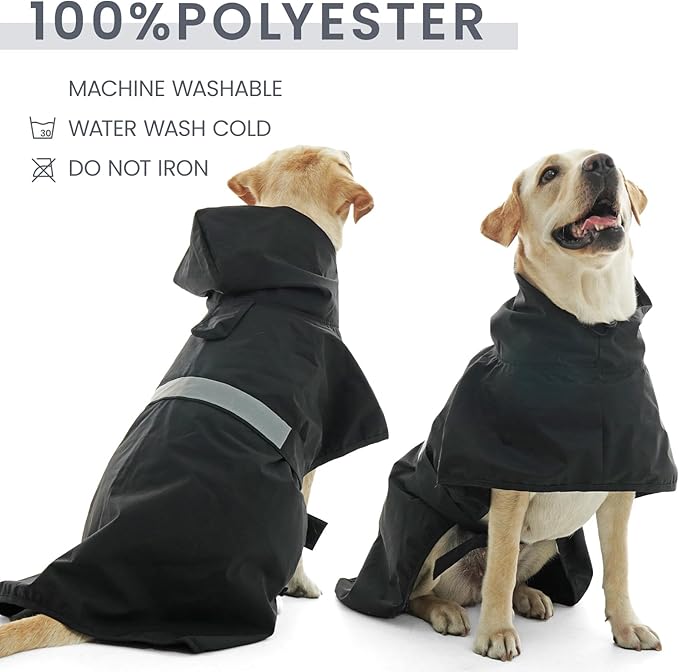 Nanaki Small Dog Raincoat with Leash Hole, Reflective Pet Hooded Rain Ponchos for Rainny Snow Foggy Days,Windproof Waterproof Dog Coat Jacket Vest for Outdoor Hiking Walking Hunting Black S