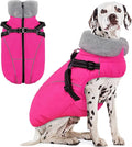 AOFITEE Dog Coat for Large Dogs, Waterproof Dog Jacket Winter with Harness Built in, Warm Fleece Pet Puffer Jacket with Zipper, Cold Weather Coats for Dogs, Reflective Pet Snowsuit, Pink XXL