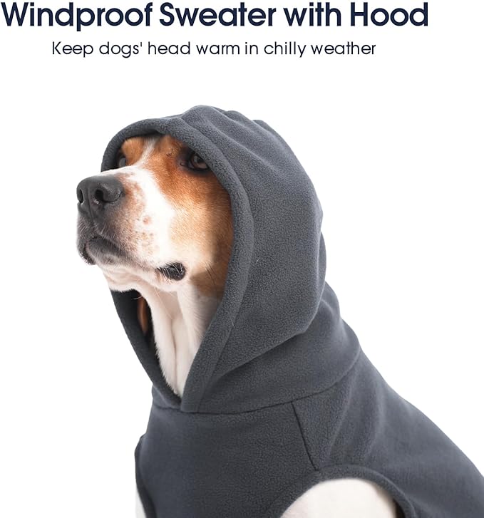 IECOii Warm Dog Hoodie for Large Dogs, Extra Large Dog Hoodie Fleece Vest with Leash Hole & Pocket, Big Dogs Sweatshirt for Giant Breed, Pullover Sleeveless Great Dane Sweater, Grey, 4XL