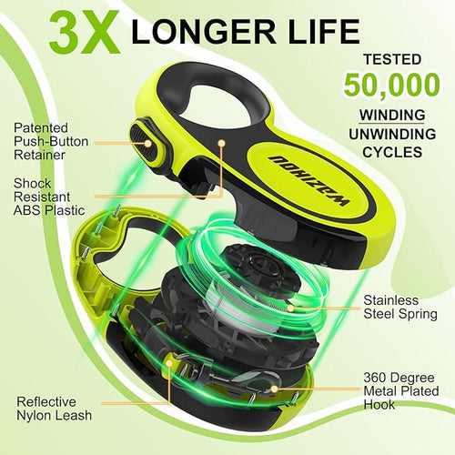 2025 New Model Retractable Dog Leash 18ft' - Detachable Poop Bag and Chew Proof Cable and Included Heavy Duty Reflective Retractable Leash for Small Medium Large Dogs up to 66 lbs