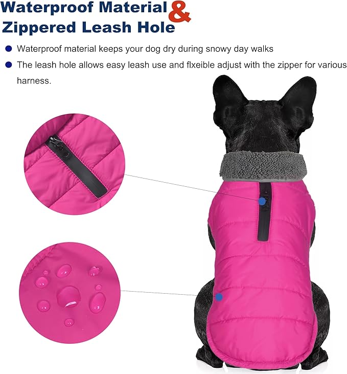 Dog Winter Coat, Waterproof Dog Jacket with Leash Hole, Reflective Adjustable Pet Snow Vest, Warm Fleece Sweater for Small Medium Large Dogs - Pink, M