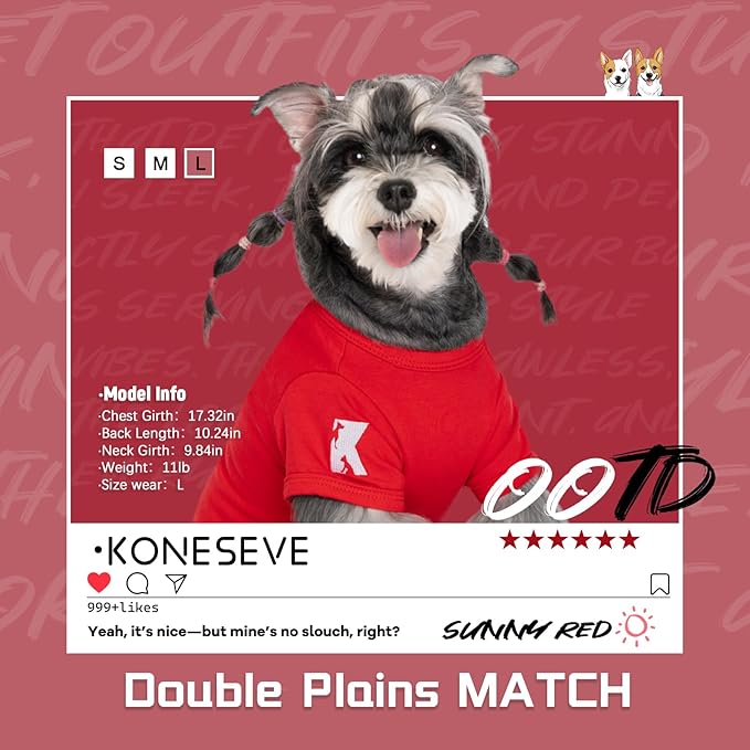 Koneseve Dog Shirt Breathable Cotton Stretchy Soft for Small Pets 2-Pack Sunny Red & Smoky Blue XL