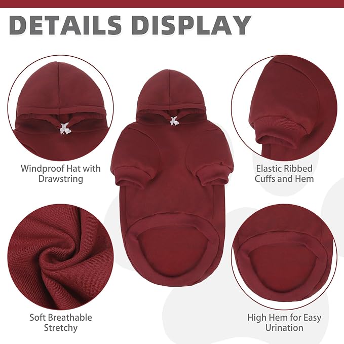 KOOLTAIL Basic Dog Hoodie - Soft and Warm Dog Hoodie Sweater with Leash Hole and Pocket, Dog Winter Coat, Cold Weather Clothes Sweatshirt for Small Medium Large Dogs Puppy Cat Boys Girls Deep Red XL
