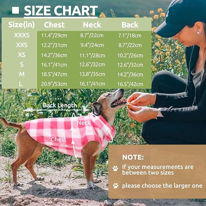 Kama Bridal Dog Spring & Autumn Winter Coat - Pullover Fleece Vest for Cats & Small/Medium Dogs - Thin Sweater - Pink & White Plaid (Pink, XXXS)