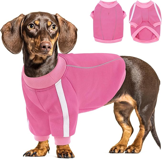 Queenmore Fleece Dog Sweater for Girl Dogs, Pullover Pink Dog Sweatshirt Sweatshirt with Leash Hole, Reflective Stripes – Cozy Winter Fleece Jacket for Small/Medium/Large Femal Puppy XL