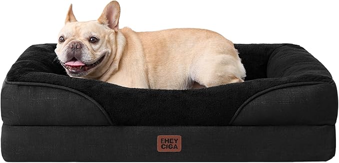 EHEYCIGA Memory Foam Dog Bed for Medium Size, Orthopedic Dog Sofa with Sides and Waterproof Liner, Washable Bolster Pet Couch with Removable Cover, 30x20x6.5 Inch, Black