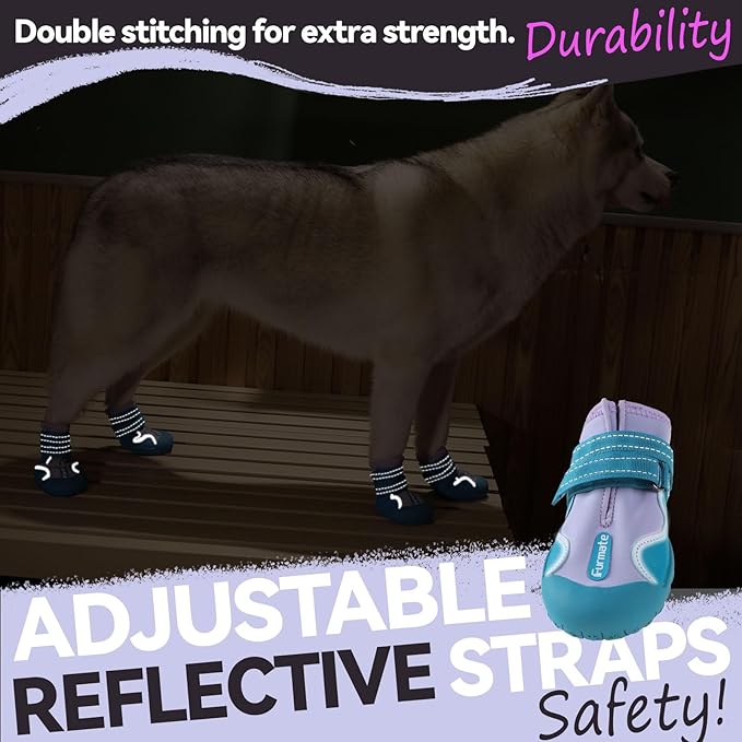 Dog Shoes for Large Small Medium Dogs,Dog Booties for Indoor Hardfloors Anti-Slip,Reflective Strip Waterproof Dog Boots & Paw Protectors for Outdoor Walking Hot Pavement,Winter Snow (Purple-4)