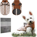 Dog Winter Coat for Small & Medium Dogs (Up to 32lb), Waterproof Dog Coat with Harness, Puppies Windproof Puppy Puffer Jacket, Snowsuit for Dachshund,Frenchie, Corgi (Paw Brown, Small)