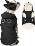 Fleece Lining Dog Hoodie with Harness Built in,Extra Warm Large Dog Jacket in Winter Doggie Coats with Drawstring Hooded,Black XXXL