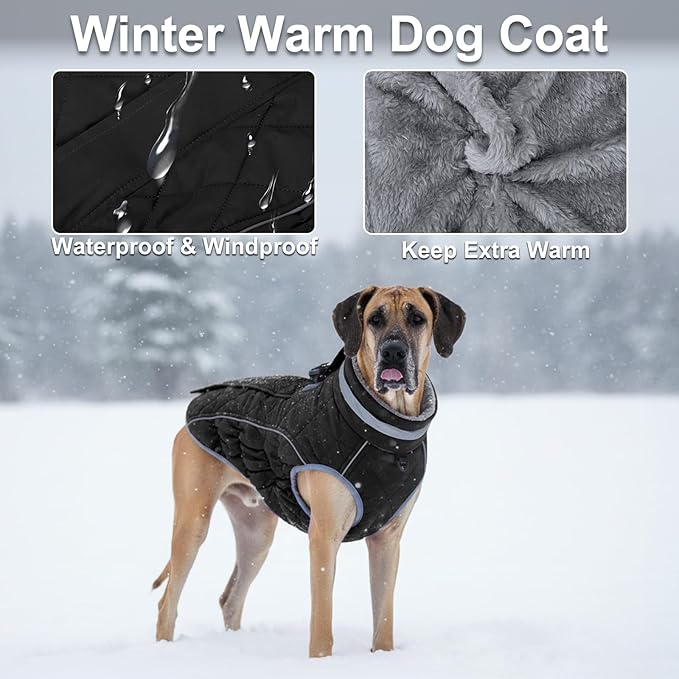 Dog Coat, Warm Dog Winter Coat for Medium Dogs, Waterproof Jacket with Harness Built in, Reflective Turtleneck Cold Weather Coats with Zipper,Pet Fleece Vest Snow Jacket, Black M