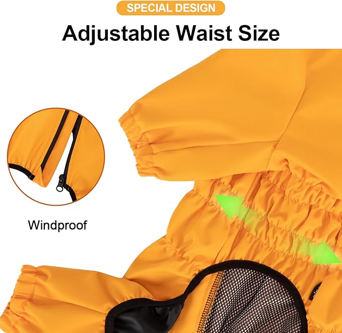PINA Dog Raincoat, Waterproof Jacket with Hood and Pocket, Lightweight Dog Jacket with Leash Hole, Reflective Strap for Wet Weather, Full Wrap Design for Full Protection