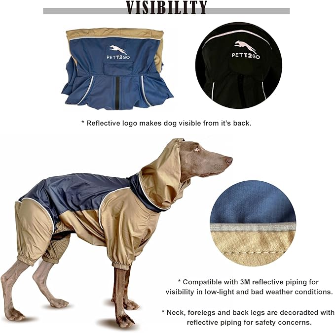 Dog Lightweight Windbreaker, Pet Outdoor Sports Jacket, 0.5 lbs,3 in One, Hooded, Easy on/Off with Collar and Harness, Reflective Piping, Packable, Dog Hiking/Camping, Navy Blue (X-Large)