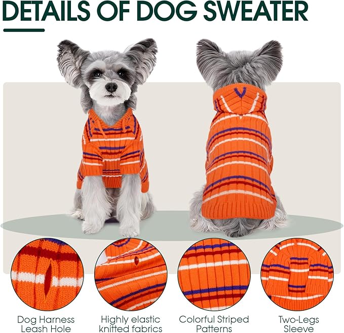 Kuoser Dog Sweater, Dog Sweaters for Medium Dogs Girl Boy, Thanksgiving Christmas Dogs Sweater, Soft Hooded Pet Sweatshirt, Fall Winter Pet Clothes Outfit for French Bulldog, Boston Terrier, Orange M