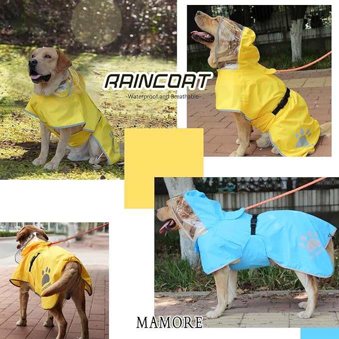 MAMORE Dog Raincoat Hooded Rain Jacket for Small Medium Large Dogs Slicker Poncho Bottom Waterproof Adjustable Reflective Breathable Leash Hole (Pink, X-Large)
