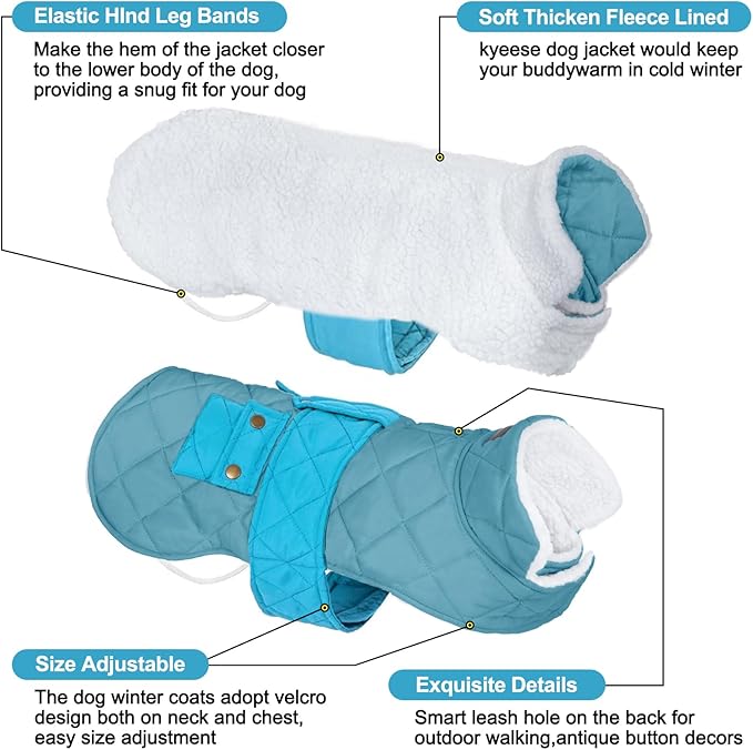 KYEESE Dog Coat Warm Pet Winter Puffer Coat with Leash Hole Thick Cat Clothes with Pocket Soft Pet Sweater for Cold Weather Waterproof Dogs Jacket with Fleece Lined Windproof Dog Coats for Small Dogs
