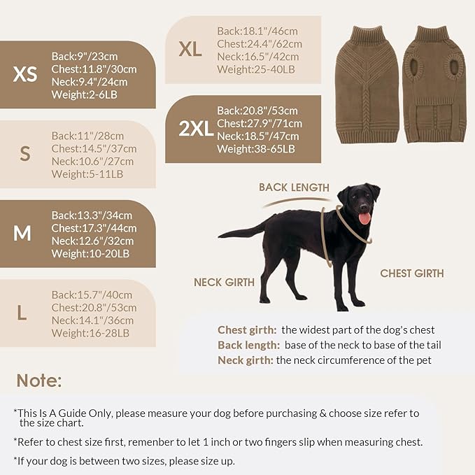 Dog Sweaters for Large Dogs Male Female Pet Knitwear Classic Puppy Warm Pullover Turtleneck Cold Weather Clothes for Pitbull(Brown, XL)