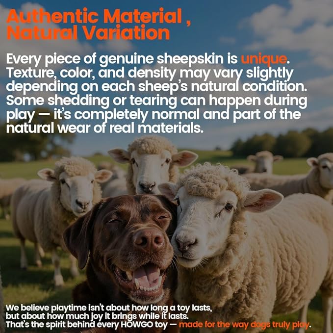 HOWGO Dog Rope Toy,Dog Bungee Chaser Toy 100% Sheepskin,Sheep Smell Tug Toy for All Breeds (Purple, Short Without Ball)