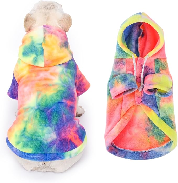 Dog Hoodie Tie Dye Dog Sweatshirt Chic Winter Clothes Ultra-Soft Warm Sweaters for Small Medium Dogs Fashion Pet Clothes for Dogs (Multicolor, M (Back: 12.99",Chest: 17.71", Neck: 14.96"))