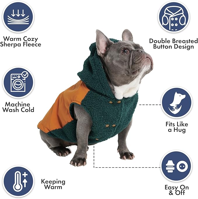 Spark Paws Reversible Dog Sweater, Sherpa Vest with Warm Fleece Lining, Warm Coat for Winter, Suitable for Small Medium, Large, XL XXL Dogs - Orange and Green - M