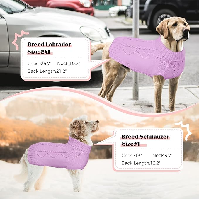 Dog Sweaters for Small Medium Large Dogs Girl, Soft Warm Turtleneck Pup Dogs Shirt, Double Knitting Collar for Outdoor Playing, Warm Dog Clothes (S,Purple)