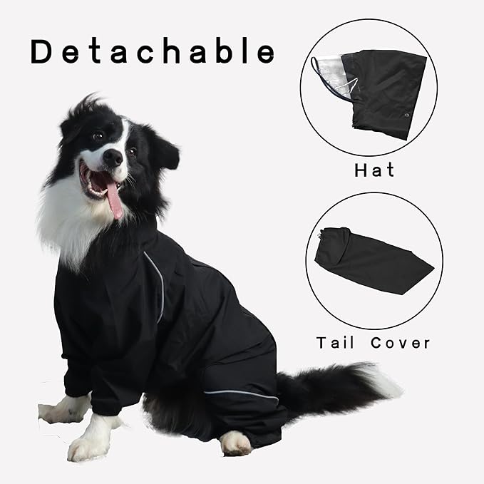 Dog Raincoat for Medium Large Dogs,rain Jacket Coat, Full Leg Coverage Waterproof Rain Suit with Detachable Hood & Tail, Reflective Strips, Snag-Free Top Zipper (Khaki for Girl, Small)