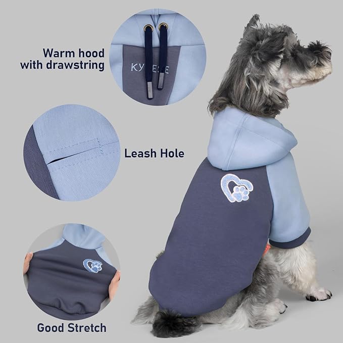 KYEESE Dog Hoodie Stretchy Pet Sweatshirt with Drawstring Soft Dog Clothes for Small Dogs Dogs Winter Coat for Cold Weather Warm Pet Clothes Comfort Cat Sweater Cat Coat with Leash Hole