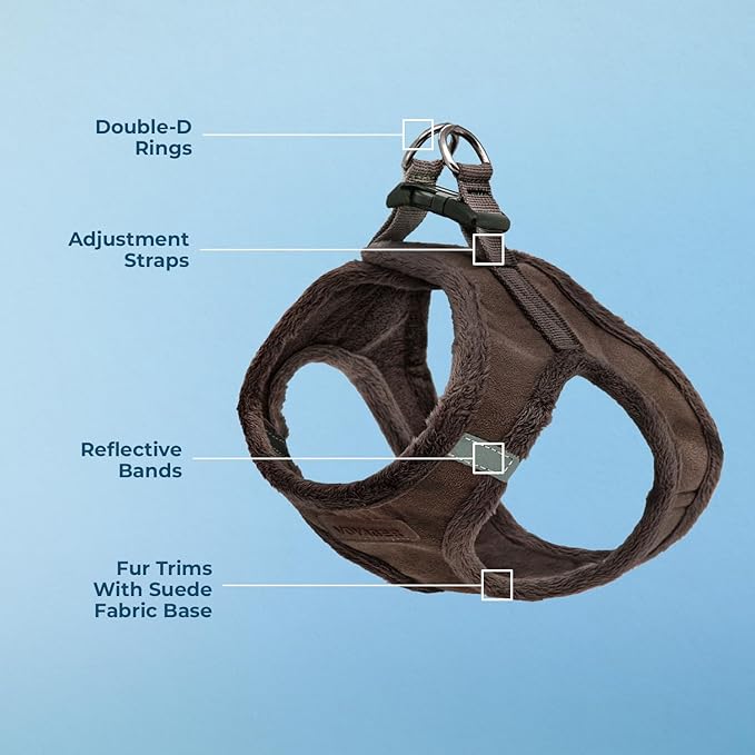 Best Pet Supplies - All Weather Mesh/Plush, Reflective, No Pull Harness for Small, Medium Dogs, Cats - Secure with Hook & Loop Fastener, Buckle, Double D-Rings - Chocolate Suede, XL