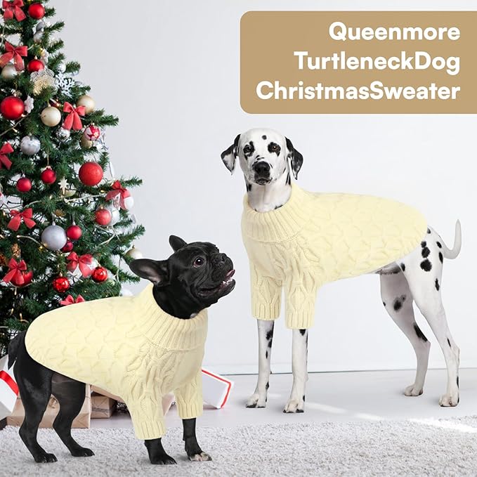 Queenmore Knitted XS Dog Sweater,Turtleneck Pullover Small Dog Sweater,Soft DogSweaters for Small Dogs Male Female,Pet Sweaters for Dogs,Thick Warm Pet Clothes for Teacup,Chihuahua（Beige,XS