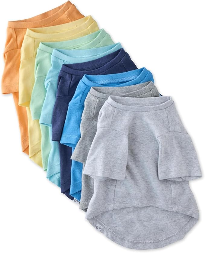 Toby II - The Perfect Tee, 8 Pack Short Sleeve Pet T-Shirt 100% Organic Cotton Tees Clothes for Small, Medium, Large Dogs, Rainbow Blue, Medium
