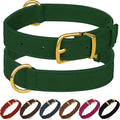 Leather Dog Collar - Heavy Duty Adjustable Soft Padded Pet Collars for Small Medium Large Dogs Breed - Black Green Brown Pink Red Blue (Green, XL, 19"-24" Neck Fit)