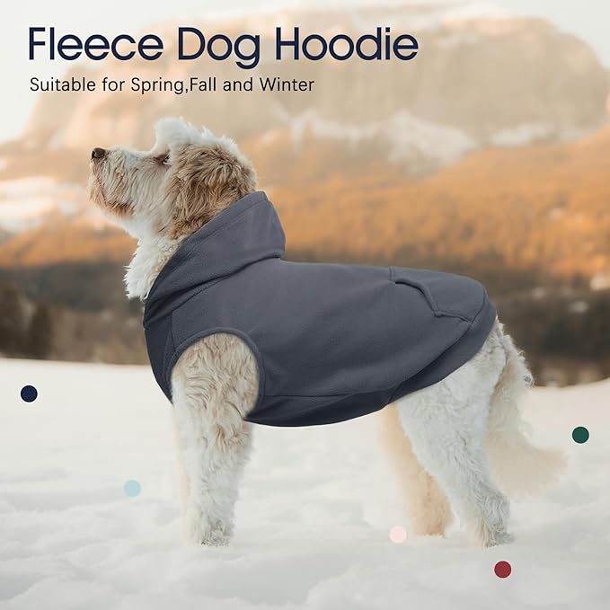 IECOii XXL Dog Hoodie for Large Dogs, Fleece Dog Sweatshirt for Large Breed Male Female Dogs,Pet Pouch Hoodie Winter Sweater Coat with Leash Hole, Warm & Lightweight Outfit for Pitbull, Grey, 2XL